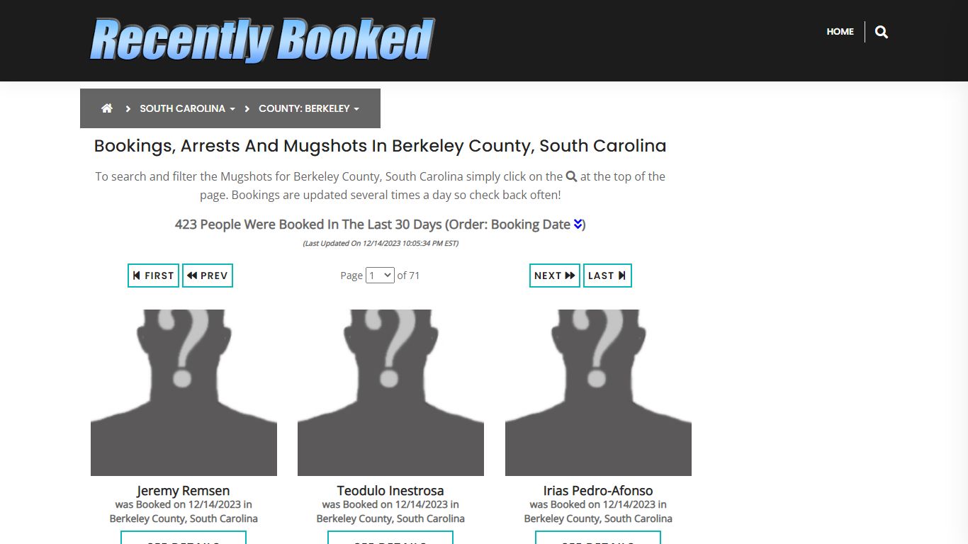 Bookings, Arrests and Mugshots in Berkeley County, South Carolina