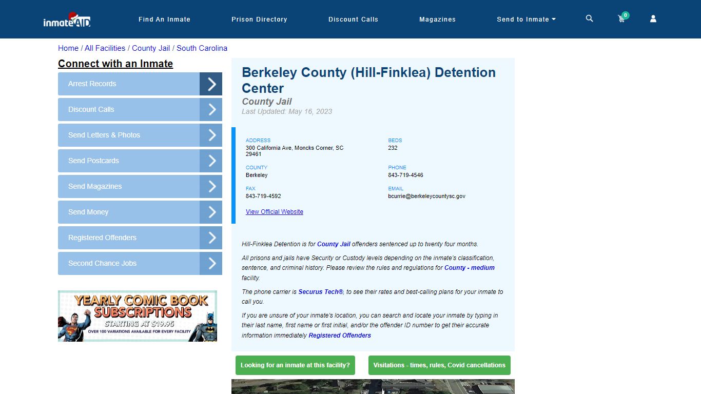 Berkeley County (Hill-Finklea) Detention Center - Inmate Locator ...